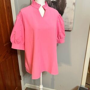 Elegant Pink Blouse with Pearl Accents